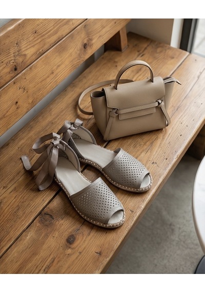 Futsishoes Peony Modern Bilekten Bağlama Gri Hakiki Deri Kadın Espadril
