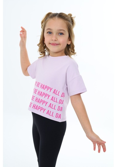 Toontoy Kids Toontoy Kız Çocuk Happy All Day Baskılı Tişört Açık Lila