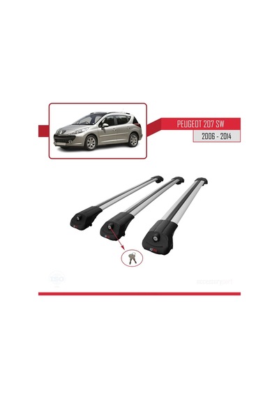 Peugeot 207 Sw 2006-2014 Arası İle Uyumlu Ace-1 Ara Atkı Tavan Barı Gri 3 Adet Bar