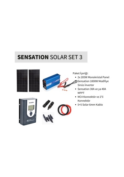 Sensation Solar Set Paket 3 Karavan,bağ Evi Monokristal Güneş Paneli-mppt-inverter Modifiye Sinüs