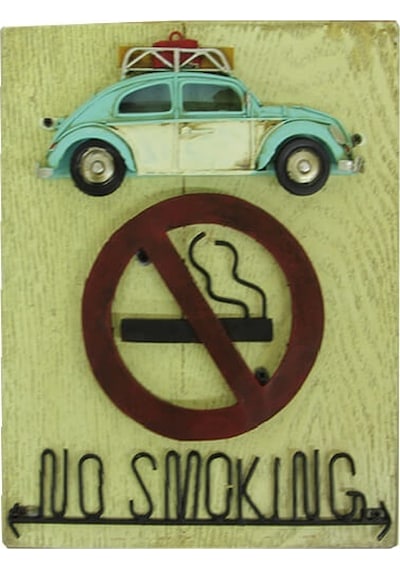 Mnk Home Nostaljik Araba Figürlü Ahşap Kapı Yazısı No Smoking 24c