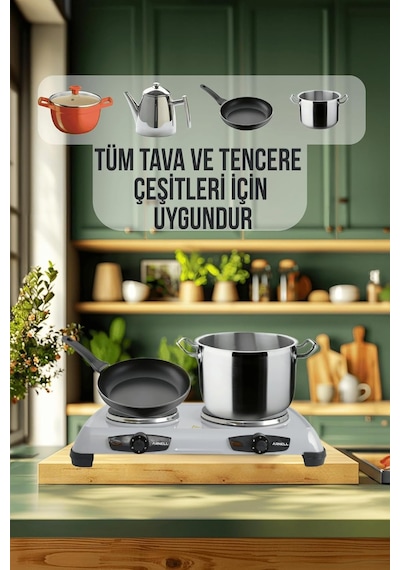 Ayrex Elektrikli Ocak 2500w Çift Pleytli / Ayarlanabilir Termostatlı Kompakt Ve Güvenli Tasarım Diğer