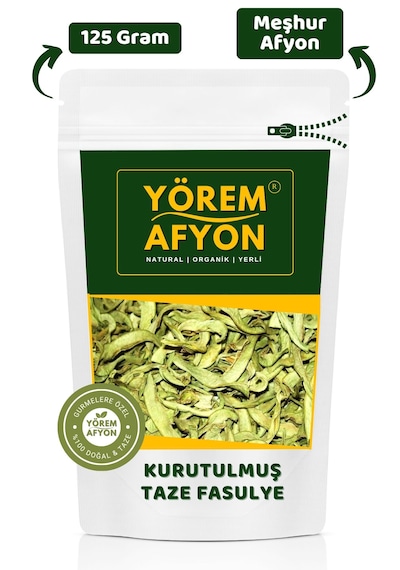 Yörem Afyon Meşhur Afyonkarahisar Yeni Sezon Gölgede Kurutulmuş Hakiki Kılçıksız Taze Fasulye Kurusu 125gr.