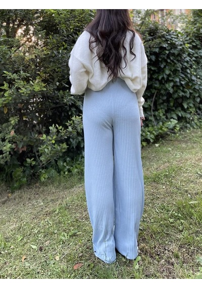 Kadın Fitilli Çizgili Penye Raporlu Pamuklu Pijama Altı Eşofman