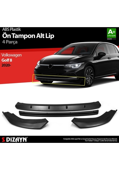 Volkswagen Golf Uyumlu 8 Abs Plastik Ön Tampon Alt Lip Siyah Ekli 4 Parça. 2020 Üzeri A+kalite Parça