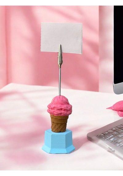 Çilekli Külahta Dondurma Temalı Fotoğraf Not Tutacağı Ofis Masası Tutucu Hediyelik Tutacak Pembe