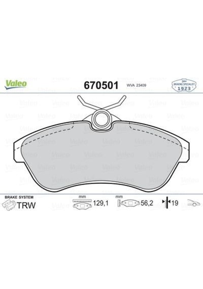 Valeo 670501 Ön Balata C2 03=- C3 1.4 1.4 Hdi 1.6 Hdi 02=- ( B.Y 536958639