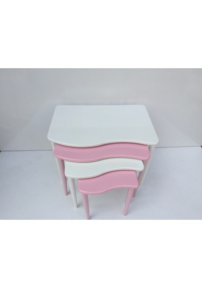 Zigon S Model Kayın Torna RETRO Ayak Parlak pembe-beyaz renk MDF Tabla El Yapımı