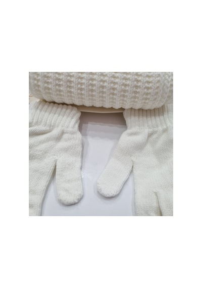 Uğur Bebe Originial Kitti Çocuk Atkı & Içi Polar Bere & Eldiven 3lü Set 4-8yaş Krem Krem