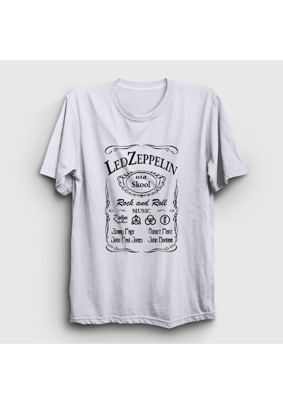 Presmono Unisex Old Led Zeppelin T-shirt Beyaz