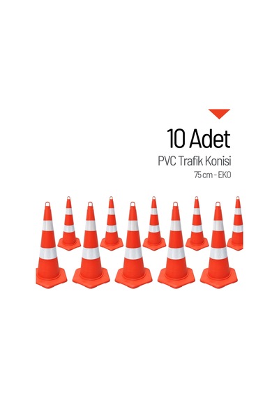 10'lu Pvc Trafik Konisi Seti 75 Cm Eko Trafik Dubası-3623