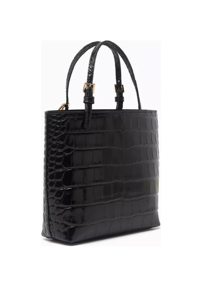 Elisabetta Franchi Timsah Desenli Deri Mini Tote Çanta, Şık & Lüks El Çantası Siyah
