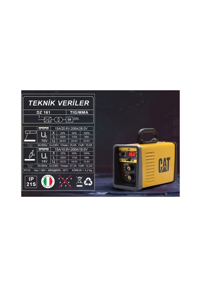 Cat Dz161t 160 Amper Tıg Lıft/mma Çanta Tipi Profesyonel Dijital İnverter Kaynak Makinesi + Cat Dx37 Avuç Taşlama
