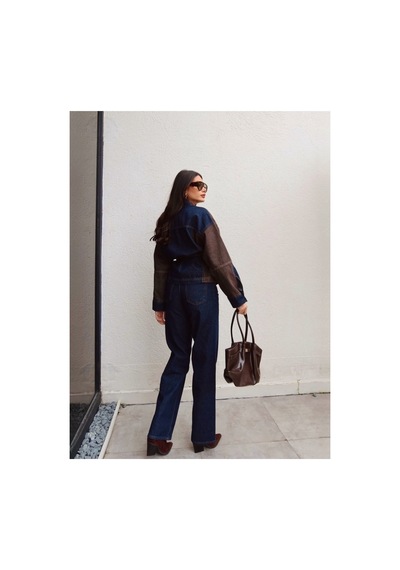 Brtc Design Kadın Kahverengi Çift Renk Denim Kuşaklı İkili Takım