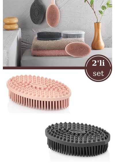 2 Adet Vücut Masaj Fırçası, Çift Taraflı Sırt Kese Banyo Duş Bebek Masaj Yumuşak Fırça Füme+pembe Çok Renkli