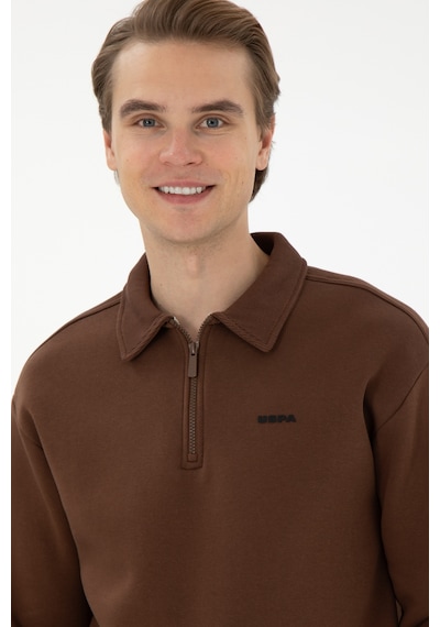 U.S. Polo Assn. Erkek Comfort Fit Yarım Fermuarlı Kahverengi Basic Sweatshirt 50298265-VR029