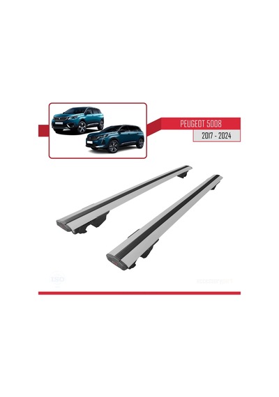 Peugeot 5008 2017 Ve Sonrası İle Uyumlu Hook Model Anahtar Kilitli Ara Atkı Tavan Barı Gri
