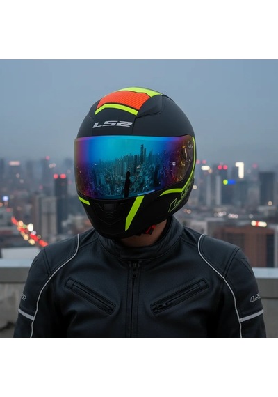 Ls2 Rapıd 2 Extra Mat Neon Sarı-navy Mavi Kask Gökkuşağı Vizör + Şeffaf Vizör Çok Renkli