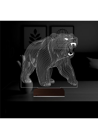Luvivia Ayı Bear Tasarım 3d Lamba - Masa Gece Lambası Şeffaf