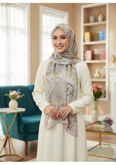 Eyfel Pamuklu Soft Özel Seri Şal Etnik & Çiçekli Desen, Orjinal, Tesettür Giyim, Yeni Koleksiyon Lila - Sarı