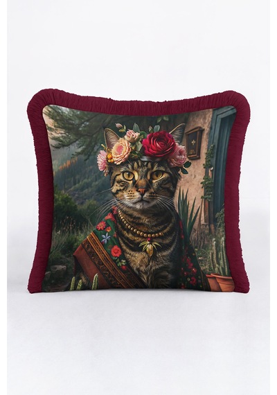 Bohem Lüks Çiçekli Saçaklı Yastık Kılıfı - Sanatsal Kedi Vintage Bordo Püsküllü Kırlent Kılıfı Tozlu Toprak Siyah Bohem Lüks Çiçekli Saçaklı Yastık Kılıfı - Sanatsal Kedi Vintage Bordo Püsküllü Kırlent Kılıfı Tozlu Toprak Siyah