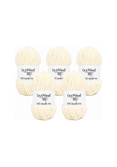 Kadife El Örgü İpliği Soft Chenille Fine 5'li Paket, 5x100 Gr. 160 Mt. %100 Mikro Polyester Ekru - 925144855