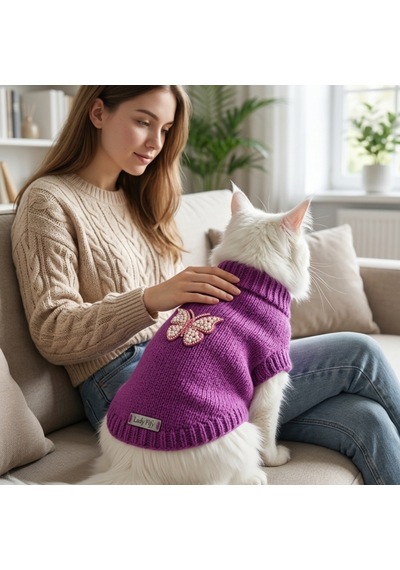 Lady Fify Kedi Ve Köpek İçin Kelebekli Mor Kazak