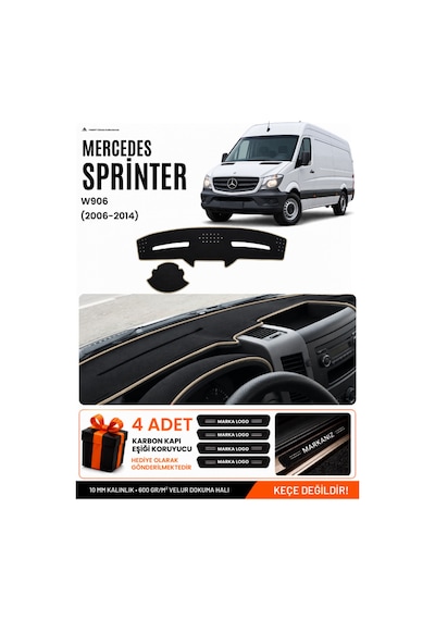 Mercedes Sprinter W906 2006-2014 Uyumlu Torpido Örtüsü, Torpido Kılıfı - Siyah-bej - Mb020