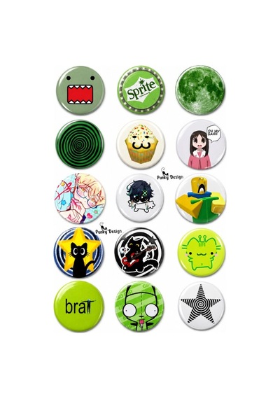 Trend-18-15'li Yeşil Anime Kawaii Rozet Seti Karakter Desenli Pop Art Pin Çok Renkli