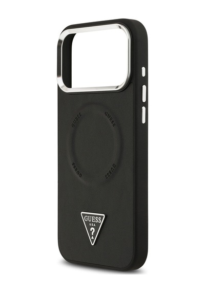 Apple Uyumlu iPhone 17 Pro Kılıf Guess Lisanslı M-safeli Pu Deri Metal Kamera Çerçeveli Üçgen Logolu Siyah Siyah