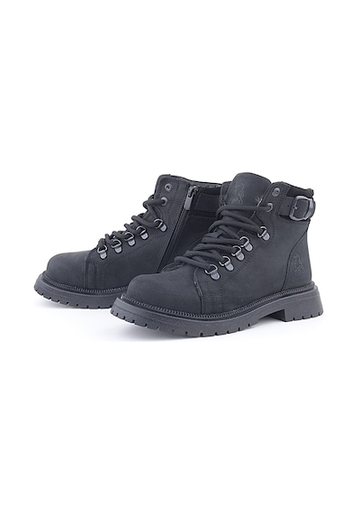 Rakerplus Gerçek Kürklü Hakiki Deri Siyah Nubuk Bağcıklı Fermuarlı Çocuk Kar Botu