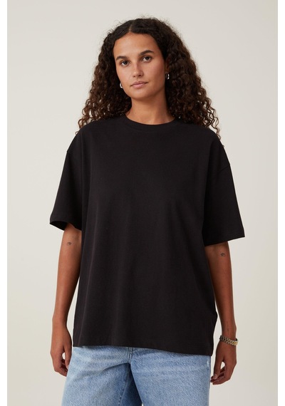 Seeh Siyah Kısa Kollu Oversize Basic Kadın T-shirt Sh281