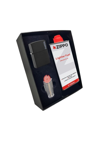 Zippo Çakmak Mat Siyah Hediyelik Kutu Benzin Taş Set du10sy