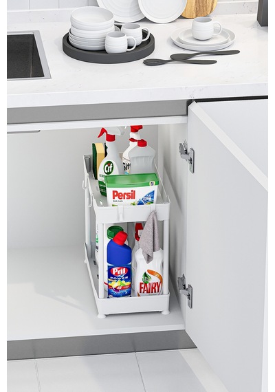 Beyaz 2 Katlı Düzenleyici Mutfak Ve Banyo Rafı