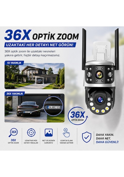 Uninet 36x Optik Zoom 8mp Çift Kameralı Wifi Ptz Güvenlik Kamerası 355 Döner Başlıklı Ve Gece Görüşlü İp Kamera - 8 MP