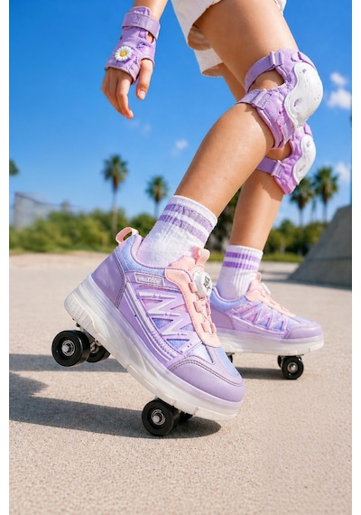 Muggo Skate Çocuk Işıklı Patenli Tekerlekli Sneaker Spor Ayakkabı Lila