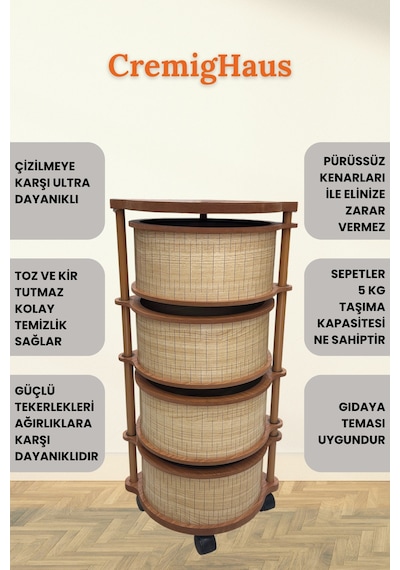 Ahşap Sebzelik Geleneksel Tasarım Yuvarlak Akça Desenli 4 X 5 Kg Kapasiteli Hazır Gönderim Diğer