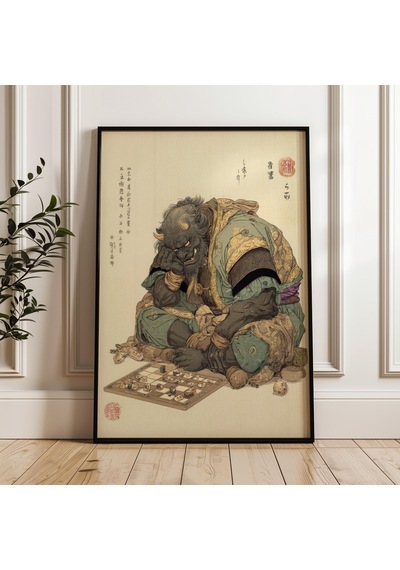 Oni Şeytanı Masa Oyunu Oynuyor Geleneksel Ukiyo-e Dijital Poster İndir