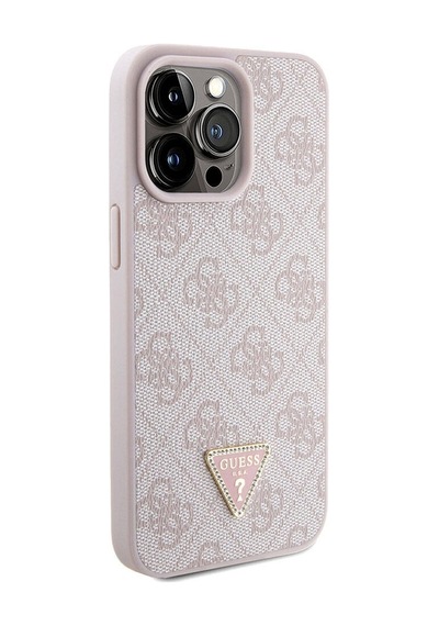 Apple Uyumlu iPhone 15 Pro Max Kılıf Guess Lisanslı Pu Deri Askılı Taşlı Üçgen Logo 4g Strass Crossbody