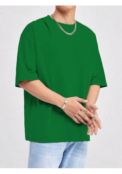Basic Süprem T-shirt - Nefti Yeşil Oversize Bisiklet Yaka Tişört Nefti Yeşil