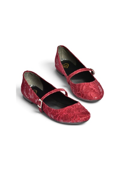 Fox Shoes Z726232704 Bordo Kumaş Bantlı Kadın Babet