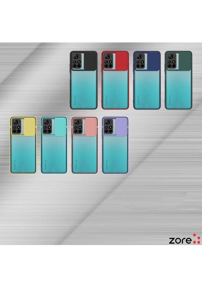 Noktaks - Poco M4 Pro 5g Uyumlu - Kılıf Slayt Sürgülü Arkası Buzlu Lensi Kapak - Sarı Sarı