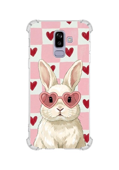 Printify Samsung Galaxy A6 Plus 2018 İle Uyumlu Pembe Pötikare Serisi Pembe Zıpzıp Tasarımlı Uv Baskılı Köşe Korumalı Antişok Kılıf Şeffaf