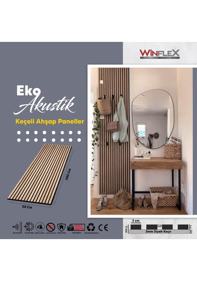 Winflex Eko Keçeli Akustik Ahşap Paneli Safir Meş 50x240cm .