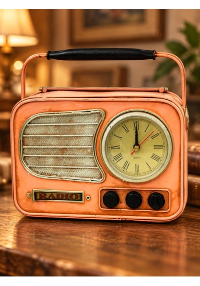 Dekoratif Metal Radyo Saat Ve Kumbara Renkli