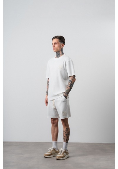 Erkek Pis Dikişli Regular Fit T-shirt Şort Takım Ekru