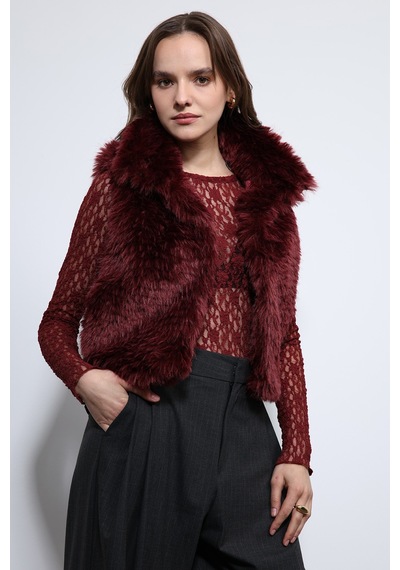 Antioch Peluş Görünümlü Yelek Bordo