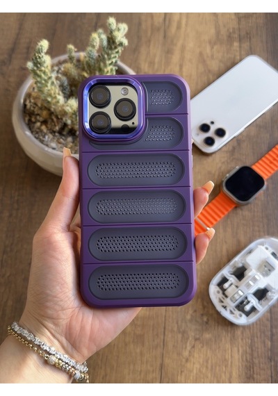Apple iPhone 15 Pro Max Uyumlu Darbelere Hava Filtreli Yüksek Kamera Korumalı Şık West Silikon Kılıfı Mor