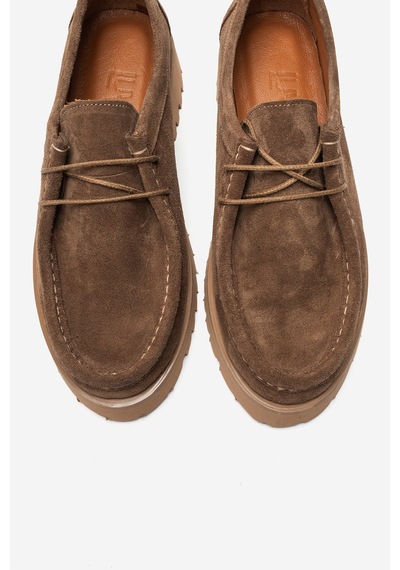Luvi Shoes Talıa Toprak Süet Hakiki Deri Bağcıklı Kadın Loafer Ayakkabı