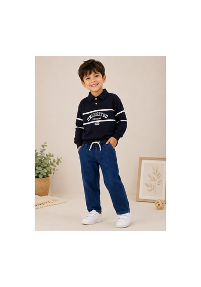 Minaminokids Erkek Çocuk Polo Yaka Sweatshirt Ve Kot Pantolon İkili Takım Siyah
